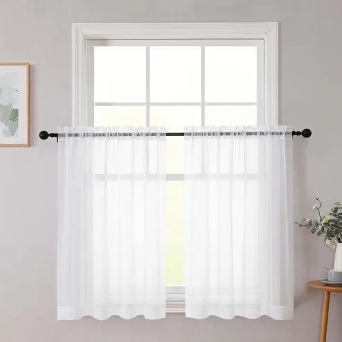 Vista 149 de 2 paneles de cortinas traslúcidas blancas para dormitorio, sala de estar, 96 pulgadas de largo, modernas, suaves, ligeras, con bolsillo para barra