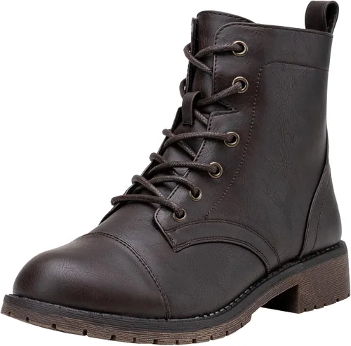 Vista 15 de Vepose - Botines de tacón bajo para mujer, botines militares a la moda con cordones
