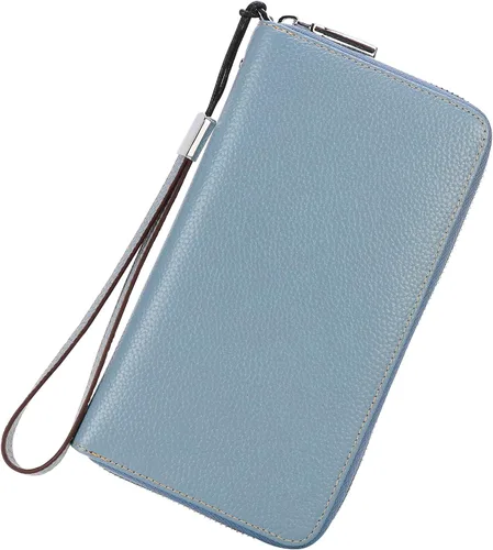Vista 23 de Lavemi Pequeña cartera compacta para mujer, con bloqueo RFID, de piel auténtica, plegable, con ventanas de identificación