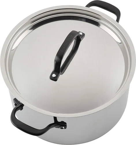 Vista 11 de KitchenAid Olla de acero inoxidable pulido de 5 capas con tapa, 8 cuartos de galón