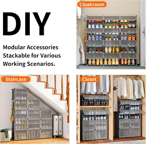 Vista 4 de MAGINELS Gabinete Organizador de Almacenamiento de Zapatos de 48 Pares, Zapatero Portátil con Puerta, Grandes Estantes Desmontables de Plástico DIY