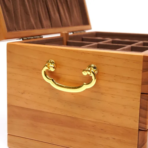 Vista 7 de Joyeros de madera, 3 capas de madera, caja de almacenamiento grande de madera sin espejo, caja de almacenamiento de joyería de escritorio