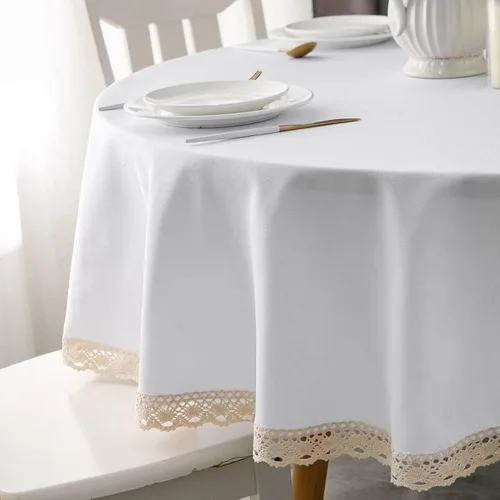 Vista 31 de EHouseHome Mantel de lino sintético con ribete de encaje, impermeable, a prueba de derrames, resistente a las manchas, sin arrugas, a prueba