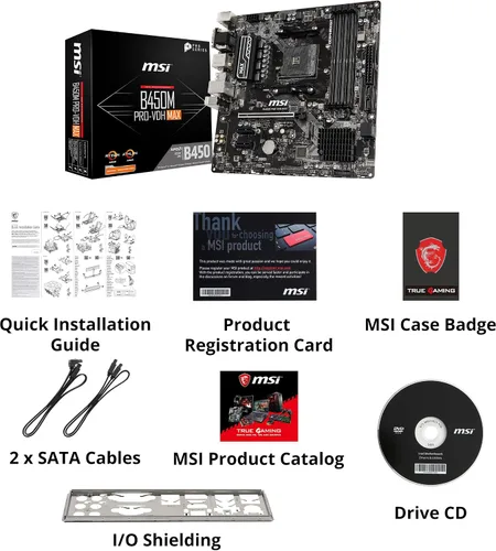 Vista 4 de MSI ProSeries AMD Ryzen 2ª y 3ª generación AM4 M.2 SATA 6Gb/s USB 3 DDR4 D-Sub DVI HDMI Micro-ATX placa base (B450M PRO-VDH Max)