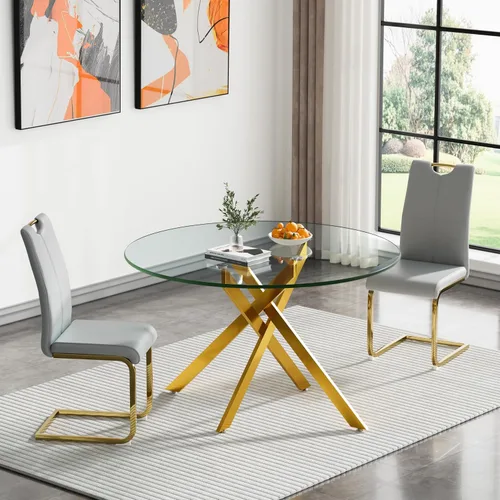 Vista 59 de HomVent Juego de mesa de comedor redonda de vidrio de 3 piezas, juego de mesa de cocina de vidrio redondo para 2 personas con 2 sillas de comedor