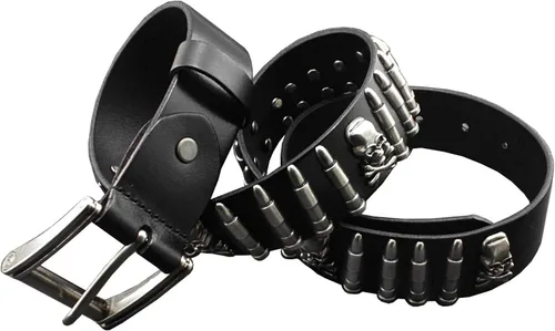 Vista 2 de Cool Mens Bullet Skull Stud Punk Rock Biker cinturón de cuero real cintura726146236614