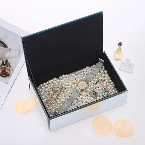Vista 3 de Hipiwe Joyero de cristal con espejo con decoración de diamante triturado, organizador grande de baratijas, caja de tesoro, anillos, aretes, collar