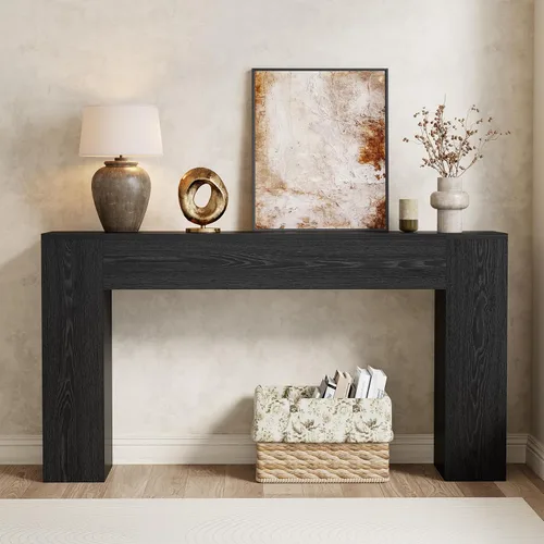 Vista 9 de Epecoya Mesa consola de madera para entrada, sala de estar, mesa de sofá pequeña de 43 pulgadas, consola rectangular de estilo rústico con base