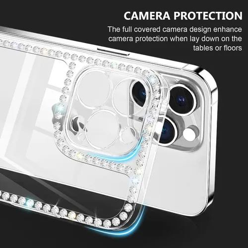 Vista 4 de Compatible con iPhone SE 2022/iPhone SE 2020/iPhone 7/iPhone 8 transparente para mujeres y niñas con purpurina 3D brillante brillante de lujo