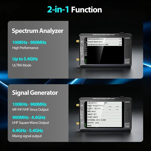 Vista 4 de AURSINC Analizador de espectro TinySA Ultra+ ZS406, 4.0 pulgadas, 100 kHz-5.4 GHz, analizador de frecuencia portátil con tarjeta de 32 GB, HW