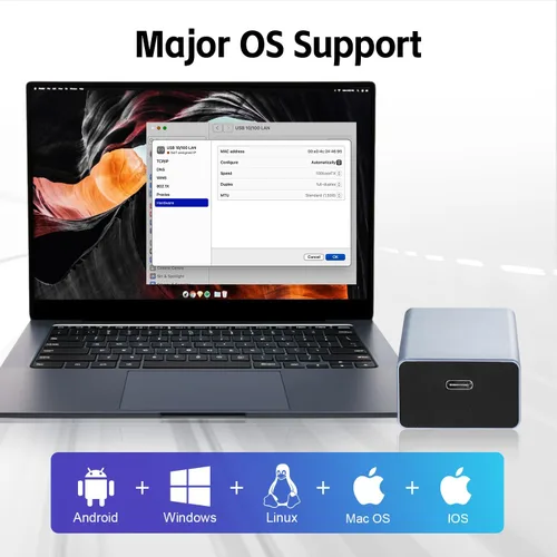 Vista 6 de MokerLink Convertidor PoE a Tipo-C, salida USB C 5V/3A o 9V/2.22A con Ethernet, IEEE802.3af/at 10/100Mbps PoE en, carga PD y red cableada