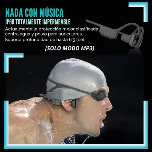 Vista 2 de Auriculares de natación con conducción ósea ELYXFUL, IP68 impermeables Bluetooth y reproductor MP3 de 64GB, auriculares de oreja abierta para nadar