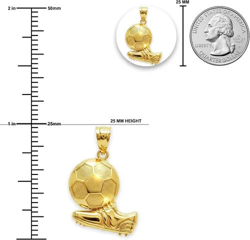 Vista 3 de Charm America - Colgante de pelota de fútbol y tacos de fútbol - Oro macizo de 10 quilates - Gran regalo para hombres y mujeres