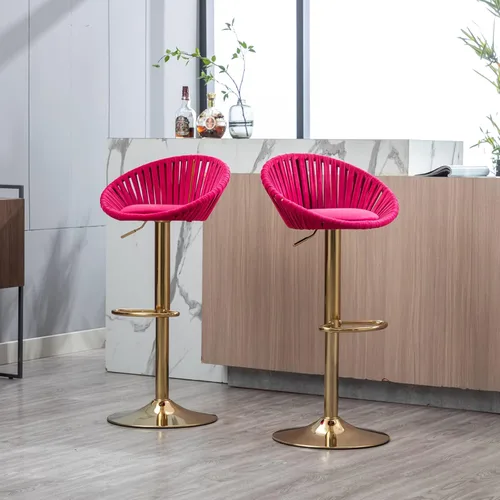 Vista 16 de Taburetes de bar modernos y ajustables giratorios, taburete de bar de cocina con respaldo, juego de 2, sillas de bar de estilo ocio, para isla