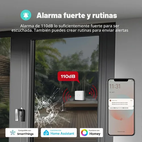 Vista 4 de THIRDREALITY Sensor de vibración inteligente con alarma de 110 dB, requiere concentrador Zigbee, sensibilidad ajustable, funciona con SmartThings