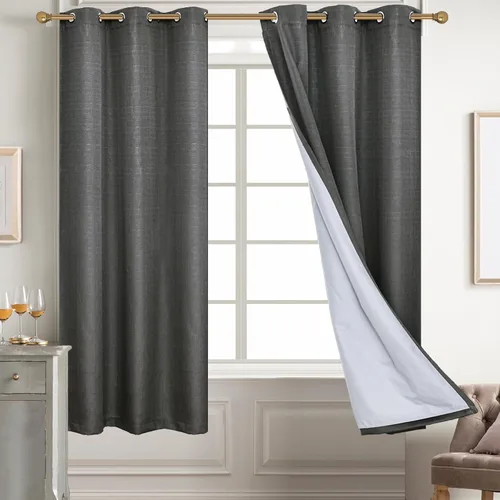 Vista 24 de Diraysid Cortinas 100% opacas de lino beige para dormitorio, con ojales, aislamiento térmico, cortinas de oscurecimiento de habitación