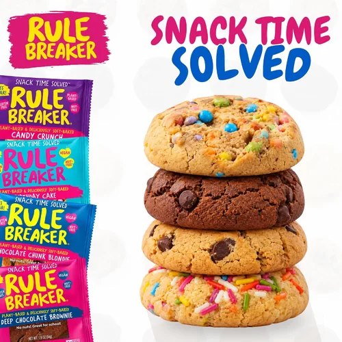 Vista 6 de Rule Breaker - Galletas veganas, sin gluten, sin nueces, hipoalergénicas, Kosher, envueltas individualmente, 1.9 oz, aperitivos