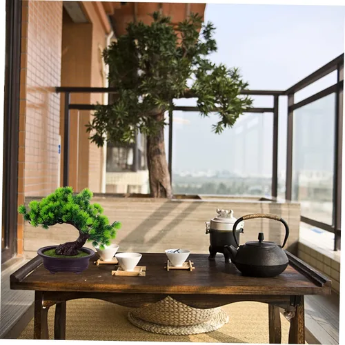 Vista 9 de NOLITOY Decoración de pino en maceta, plantas de plástico para exteriores, decoración de mesa al aire libre, decoración de oficina pequeña, árbol