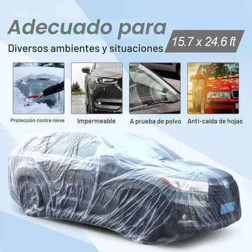 Vista 5 de BBTO 1 Juego Cubierta de Plástico para Automóvil 15.7 x 24.6 pies Cubierta Universal Desechable Transparente para Automóvil con Banda Elástica