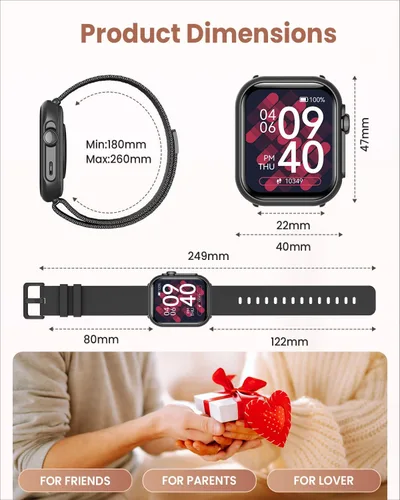 Vista 8 de Relojes inteligentes de 1.83 "para mujeres y hombres, reloj de fitness 5ATM Negro