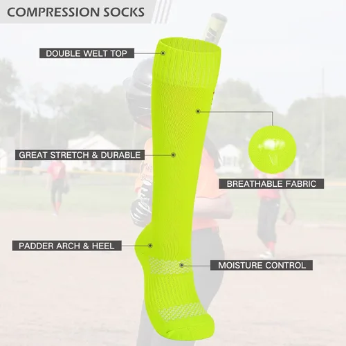 Vista 5 de American Trends Calcetines de sóftbol con puntadas para mujeres o niñas jóvenes Calcetines de sóftbol de béisbol hasta la rodilla atléticos
