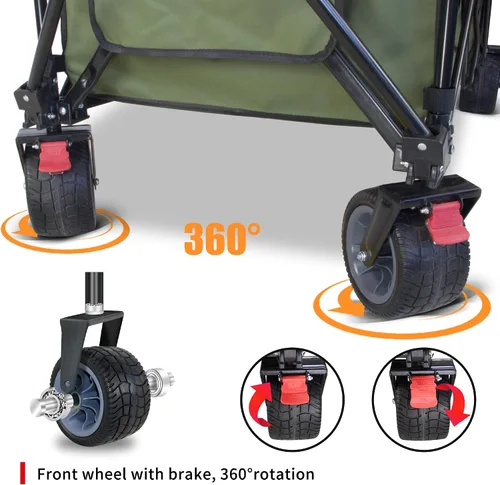 Vista 4 de TMZ Carro plegable de 445L extra grande para exteriores, carritos de servicio pesado plegables con ruedas grandes todo terreno, toldo y frenos