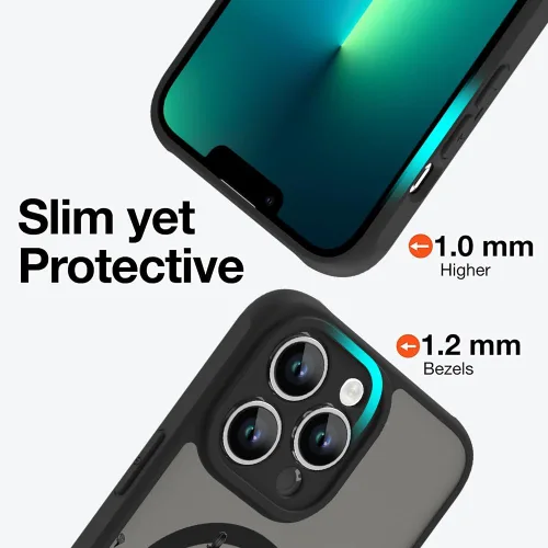 Vista 4 de OOK Funda magnética para iPhone 13 Pro Max [compatible con MagSafe] Funda delgada translúcida mate con flor silvestre negra, protección para lente