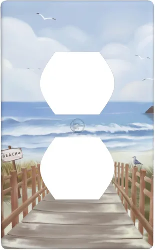 Vista 9 de Cubierta para placa de pared con diseño de océano de playa, cubierta de interruptor de luz de 1 cuadrilla, placa frontal decorativa de mar