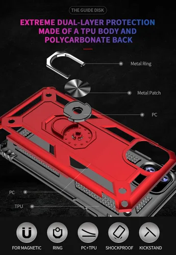 Vista 4 de Korecase Compatible con iPhone 11 Funda resistente de 2 capas cuerpo completo a prueba de golpes con soporte de anillo metálico negro