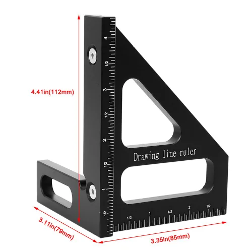 Vista 2 de Regla de medición imperial 3D multiángulo, transportador cuadrado de carpintería de aleación de aluminio de 45/90 grados, regla triangular