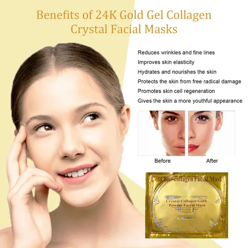 Vista 3 de Máscaras faciales de gel de colágeno de oro de 24 quilates (paquete de 6), antienvejecimiento, hinchazón, reducción de arrugas, hidratación