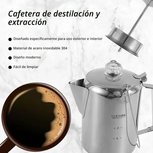 Vista 4 de Cafetera de camping – Percolador de estufa con perilla de vidrio superior transparente – Cafetera de camping para viajes de preparación rápida