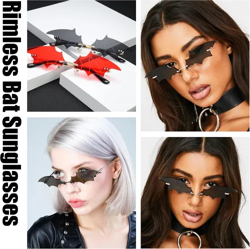 Vista 5 de DOOVID Gafas de sol novedosas con diseño de murciélago sin montura para mujeres y hombres, para fiestas, protección UV400