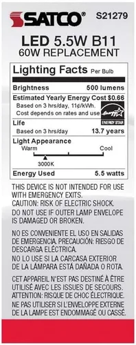 Vista 6 de Satco 6Pk 5.5w B11 LED 3000K Candelabro Base Helado Regulable - 60W Equiv