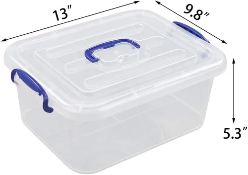 Vista 2 de Contenedores transparentes de 8 cuartos de galón con mango azul marino, cajas de almacenamiento de plástico, 2 paquetes