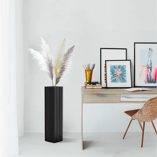 Vista 7 de Jarrón moderno de 18 pulgadas con rayas verticales negras, jarrón alto para ramas secas, hierba de pampas, flores sintéticas, decoración del hogar
