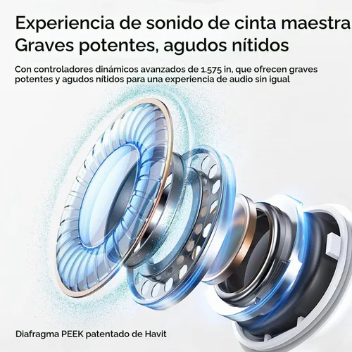 Vista 5 de havit Space S1 Auriculares inalámbricos con cancelación de ruido adaptativa Azul