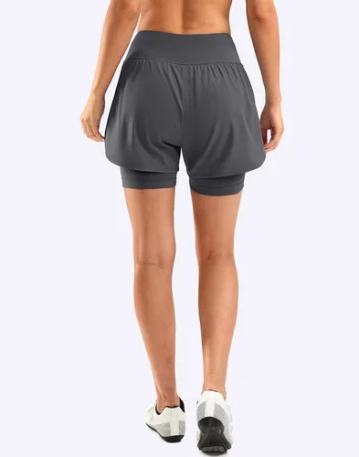 Vista 3 de Bikewa Pantalones cortos de ciclismo de montaña para mujer, acolchados en 4D, con bolsillos con cremallera