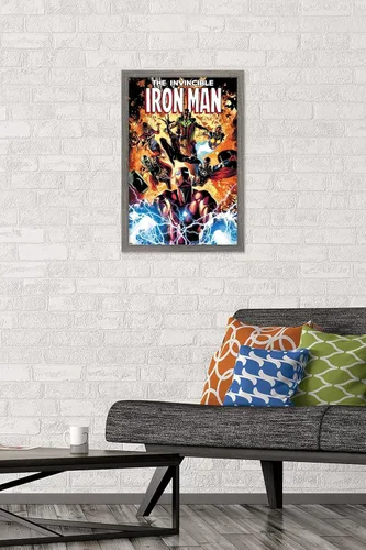 Vista 2 de Trends International Marvel Comics Iron Man - Póster de pared Invincible Iron Man #11, 22.4 pulgadas de largo x 14.7 pulgadas, versión enmarcada