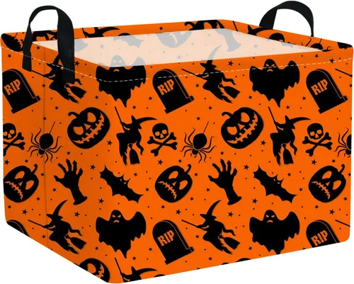 Vista 11 de Cesta rectangular de Halloween para gatos, cestas vacías de Halloween, cesta de truco o trato para niños y niñas, cestas de estantería, papelera