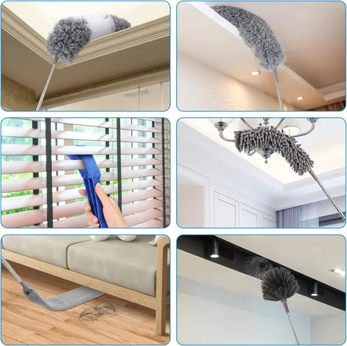 Vista 7 de Plumero extensible de microfibra (11 piezas) con poste de extensión de 100 pulgadas, lavable y reutilizable y flexible para limpiar ventilador