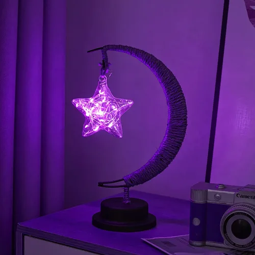 Vista 7 de Lámpara lunar encantada, lámpara LED colgante de luna, luz nocturna conmemorativa, adorno de Navidad para el hogar (manzana morada)