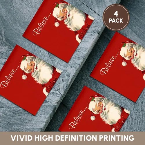 Vista 6 de 3dRose Believe-Jolly - Ilustración vintage de Papá Noel sobre fondo rojo, posavasos de azulejos de cerámica, juego de 4 (CST_219375_3)