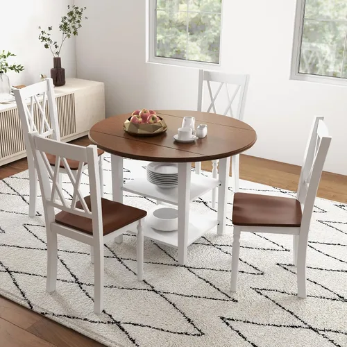 Vista 9 de Giantex Juego de 2 sillas de comedor blancas de madera con asiento de madera de goma, patas de madera de acacia, carga máxima de 360 libras, sillas