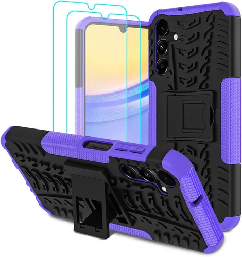 Vista 9 de para Samsung Galaxy A15 5G Funda con protector de pantalla de 2 paquetes, grado militar a prueba de golpes, cubierta acolchada resistente con Negro