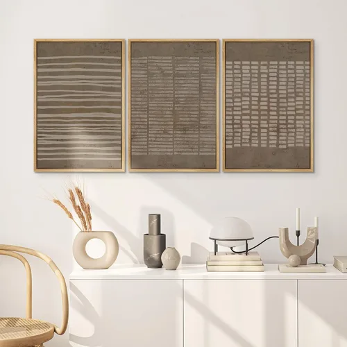 Vista 45 de SIGNWIN Lienzo enmarcado para pared, juego de arte neutro de bosque brumoso, ilustraciones en tono tierra, arte moderno, decorativo, bohemio
