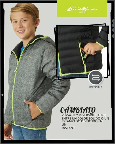 Vista 4 de Eddie Bauer Kids' Reversible Jacket - Weather Resistant Quilted Down Coat for Boys and Girls (3-20)