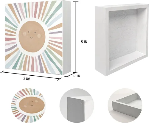 Vista 5 de Mtrgdn Decoración bohemia de arco iris para aula, decoración inspiradora de escritorio para guardería, caja de madera con sol sol sol para aula