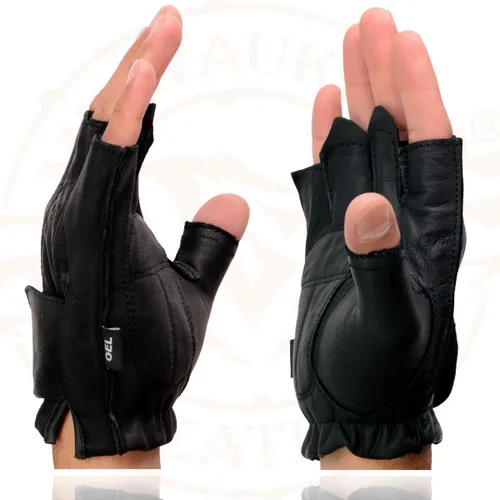 Vista 6 de Milwaukee Leather SH442 - Guantes de piel sin dedos para hombre, negros, con palma acolchada de gel para motocicleta, con suave "cuero genuino