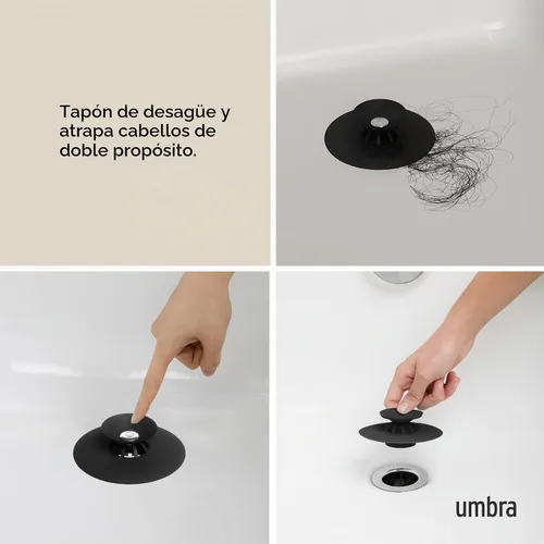 Vista 4 de Umbra Flex Hair Catcher, tapón de drenaje de ducha de doble propósito, 3 pulgadas, negro